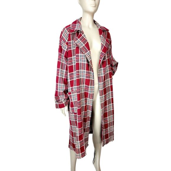 Vintage 60s JCPenney Plaid Open Front Notch Collar Duster Ankle